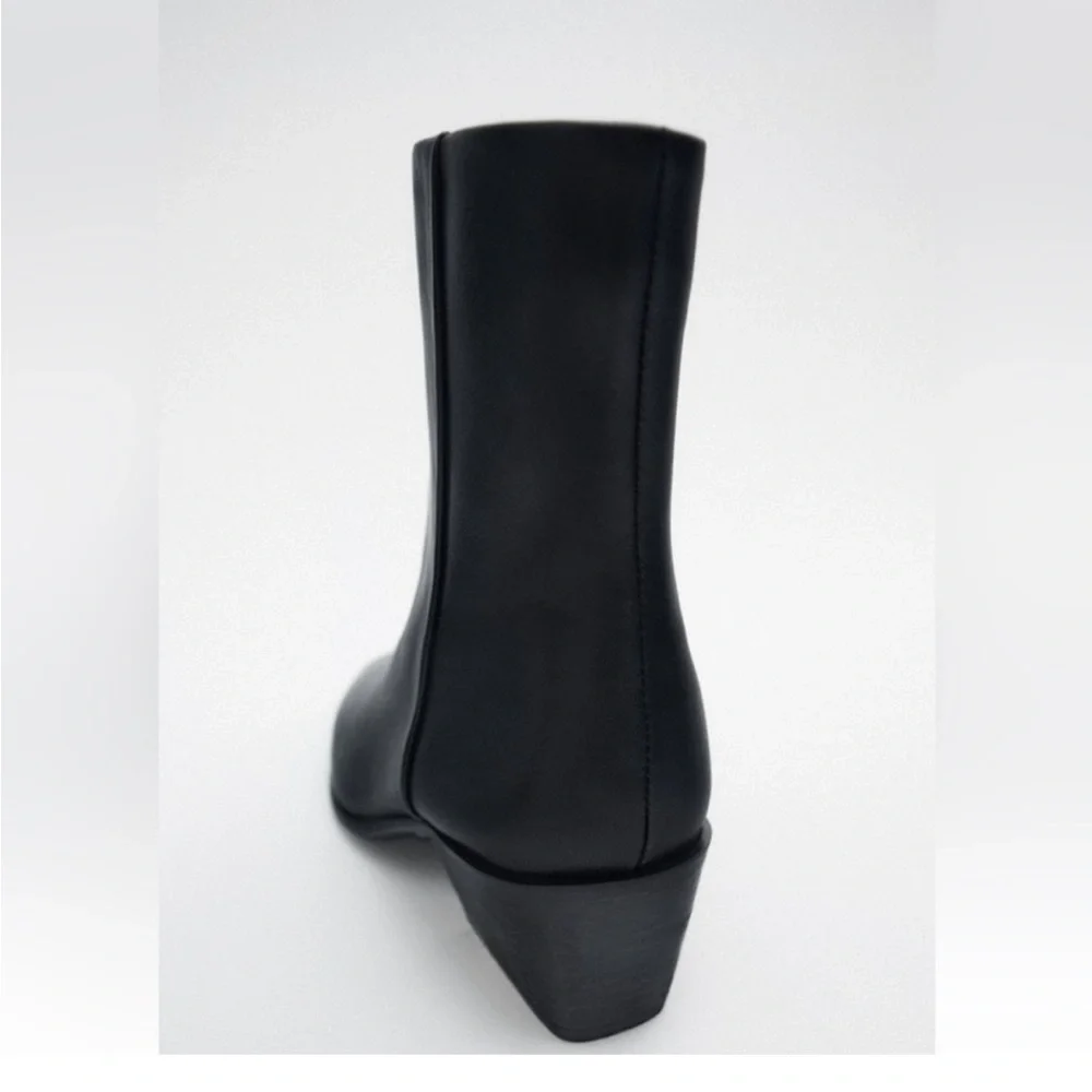 Zara Block Heel Leather Ankle Boots